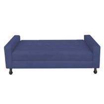 Recamier Calçadeira Sofá Turim 1,95 cm Solteiro Baú Quarto Sala Suede Azul Marinho -Damaffê Móveis