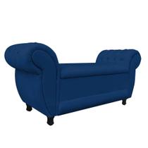 Recamier com Baú Grécia Namoradeira Calçadeira 195 cm Suede Azul Marinho D'Rossi