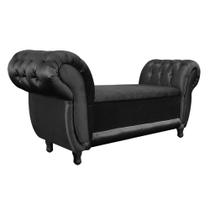 Recamier com Baú Grécia Namoradeira Calçadeira material sintético Preto