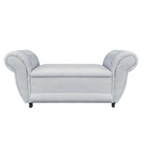 Recamier Com Baú Grécia Namoradeira Calçadeira Suede Cinza