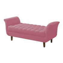 Recamier Decorativa Grécia Pé em Madeira 2 Lugares Sala de Estar Recepção Escritório Suede Rosa Bebê - KDAcanto Móveis