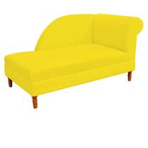 Recamier Decorativa Judi Pé em Madeira 2 Lugares Sala de Estar Recepção Escritório Suede Amarelo - Damaffê Móveis