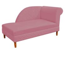 Recamier Decorativa Judi Pé em Madeira 2 Lugares Sala de Estar Recepção Escritório Suede Rosa Bebê - KDAcanto Móveis