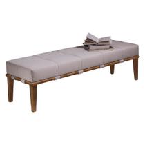 Recamier Decorativo 140cm Martínez Linho Pés Madeira Bege/Natural G62 - Gran Belo