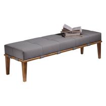 Recamier Decorativo 140cm Martínez Linho Pés Madeira Cinza/Natural G62 - Gran Belo
