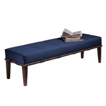 Recamier Decorativo 140cm Martínez Veludo Pés Madeira Azul/Imbúia G62 - Gran Belo