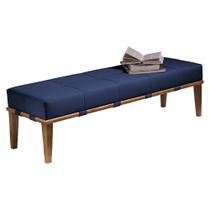 Recamier Decorativo 140cm Martínez Veludo Pés Madeira Azul/Mel G62 - Gran Belo