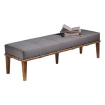 Recamier Decorativo 160cm Martínez Linho Pés Madeira Cinza/Natural G62 - Gran Belo