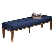 Recamier Decorativo 160cm Martínez Veludo Pés Madeira Azul/Mel G62 - Gran Belo