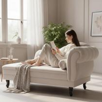 Recamier Decorativo Divã Amsterdã 147cm Lado Esquerdo Bouclé Cinza Claro Recamier Decorativo Divã Amsterdã 147cm Lado Esquerdo Bouclé Cinza Claro