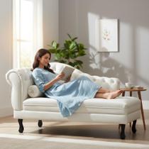 Recamier Decorativo Divã Larissa Lado Direito Couro Branco Pés Madeira Mz Decor Recamier Decorativo Divã Larissa Lado Direito Couro Branco Pés Madeira Mz Decor