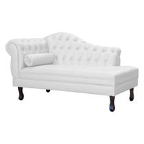 Recamier Decorativo Divã Larissa Lado Direito Couro Branco Pés Madeira Mz Decor