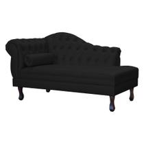 Recamier Decorativo Divã Larissa Lado Direito Couro Preto Pés Madeira Ms Decor