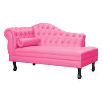 Recamier Decorativo Divã Larissa Lado Direito Couro Rosa Pink Pés Madeira Ms Decor