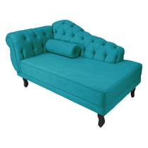 Recamier Decorativo Divã Larissa Lado Direito Suede Azul Turquesa Pés Madeira Ms Decor