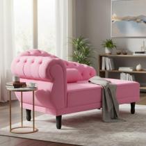 Recamier Decorativo Divã Larissa Lado Direito Suede Rosa Bebê Pés Madeira Ms Decor