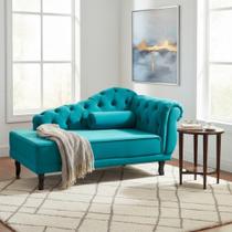Recamier Decorativo Divã Larissa Lado Esquerdo Suede Azul Turquesa Pés Madeira Ms Decor