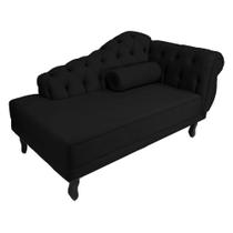 Recamier Decorativo Divã Larissa Lado Esquerdo Suede Preto Pés Madeira Mz Decor