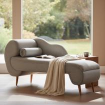 Recamier Decorativo Divã Melissa Lado Direito Linho Bege Pés Madeira Ms Decor Recamier Decorativo Divã Melissa Lado Direito Linho Bege Pés Madeira Ms Decor