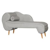 Recamier Decorativo Divã Melissa Lado Direito Linho Bege Pés Madeira Ms Decor