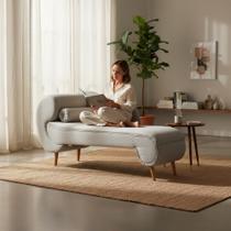 Recamier Decorativo Divã Melissa Lado Direito Linho Bege Pés Madeira Mz Decor Recamier Decorativo Divã Melissa Lado Direito Linho Bege Pés Madeira Mz Decor
