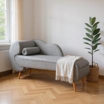 Recamier Decorativo Divã Melissa Lado Direito Linho Cinza Pés Madeira Ms Decor Recamier Decorativo Divã Melissa Lado Direito Linho Cinza Pés Madeira Ms Decor