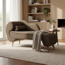 Recamier Decorativo Divã Melissa Lado Direito Linho Marrom Pés Madeira Ms Decor Recamier Decorativo Divã Melissa Lado Direito Linho Marrom Pés Madeira Ms Decor