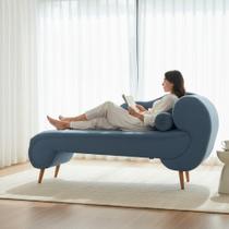 Recamier Decorativo Divã Melissa Lado Esquerdo Linho Azul Marinho Pés Madeira Mz Decor Recamier Decorativo Divã Melissa Lado Esquerdo Linho Azul Marinho Pés Madeira Mz Decor