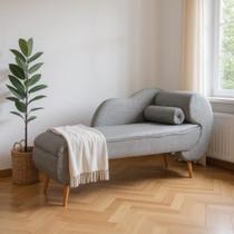 Recamier Decorativo Divã Melissa Lado Esquerdo Linho Cinza Pés Madeira Ms Decor Recamier Decorativo Divã Melissa Lado Esquerdo Linho Cinza Pés Madeira Ms Decor