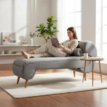 Recamier Decorativo Divã Melissa Lado Esquerdo Linho Cinza Pés Madeira Mz Decor Recamier Decorativo Divã Melissa Lado Esquerdo Linho Cinza Pés Madeira Mz Decor