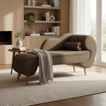 Recamier Decorativo Divã Melissa Lado Esquerdo Linho Marrom Pés Madeira Ms Decor Recamier Decorativo Divã Melissa Lado Esquerdo Linho Marrom Pés Madeira Ms Decor