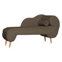 Recamier Decorativo Divã Melissa Lado Esquerdo Linho Marrom Pés Madeira Mz Decor Recamier Decorativo Divã Melissa Lado Esquerdo Linho Marrom Pés Madeira Mz Decor