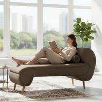 Recamier Decorativo Divã Melissa Lado Esquerdo Linho Marrom Pés Madeira Mz Decor Recamier Decorativo Divã Melissa Lado Esquerdo Linho Marrom Pés Madeira Mz Decor