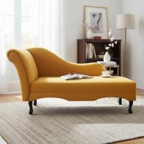 Recamier Decorativo Divã Olivia Couro Amarelo Pés Madeira Ms Decor - Mansão Decor