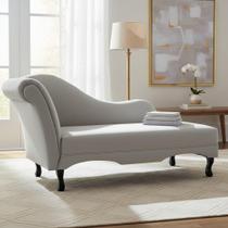 Recamier Decorativo Divã Olivia Couro Branco Pés Madeira Mz Decor - Mazzero Decor