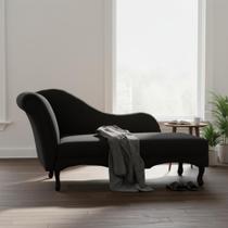 Recamier Decorativo Divã Olivia Couro Preto Pés Madeira Ms Decor - Mansão Decor