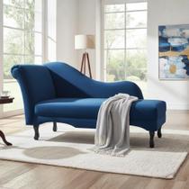 Recamier Decorativo Divã Olivia Suede Azul Marinho Pés Madeira Ms Decor - Mansão Decor