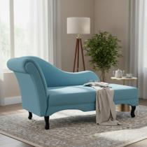 Recamier Decorativo Divã Olivia Suede Azul Turquesa Pés Madeira Mz Decor - Mazzero Decor
