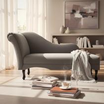 Recamier Decorativo Divã Olivia Suede Cinza Pés Madeira Mz Decor Recamier Decorativo Divã Olivia Suede Cinza Pés Madeira Mz Decor