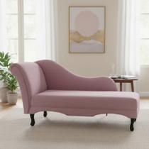 Recamier Decorativo Divã Olivia Suede Rosê Pés Madeira Mz Decor