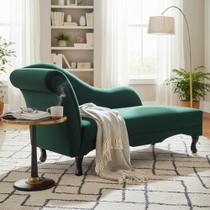 Recamier Decorativo Divã Olivia Suede Verde Pés Madeira Ms Decor - Mansão Decor
