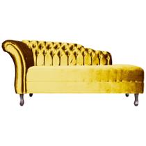 Recamier Decorativo Divã Styllus Lado Direito Veludo Amarelo Pés Madeira Ms Decor