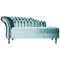 Recamier Decorativo Divã Styllus Lado Direito Veludo Azul Turquesa Pés Madeira Ms Decor