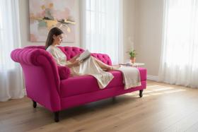 Recamier Decorativo Divã Styllus Lado Direito Veludo Rosa Pink Pés Madeira Ms Decor Recamier Decorativo Divã Styllus Lado Direito Veludo Rosa Pink Pés Madeira Ms Decor