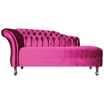 Recamier Decorativo Divã Styllus Lado Direito Veludo Rosa Pink Pés Madeira Ms Decor