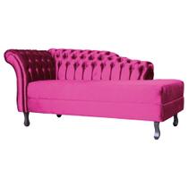 Recamier Decorativo Divã Styllus Lado Direito Veludo Rosa Pink Pés Madeira Mz Decor