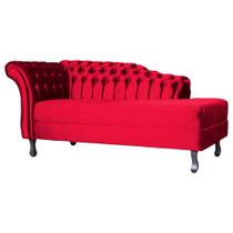 Recamier Decorativo Divã Styllus Lado Direito Veludo Vermelho Pés Madeira Mz Decor