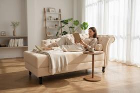Recamier Decorativo Divã Styllus Lado Esquerdo Couro Bege Recamier Decorativo Divã Styllus Lado Esquerdo Couro Bege