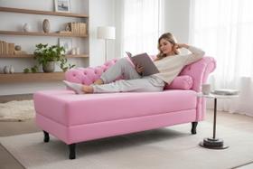 Recamier Decorativo Divã Styllus Lado Esquerdo Suede Rosa Bebê Recamier Decorativo Divã Styllus Lado Esquerdo Suede Rosa Bebê