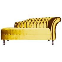 Recamier Decorativo Divã Styllus Lado Esquerdo Veludo Amarelo Pés Madeira Mz Decor